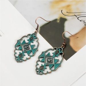 NWOT Vintage Aztec Ethnic Turquoise Boho Earrings